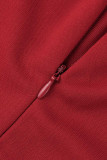 Красное модное повседневное однотонное платье в стиле пэчворк с разрезом и круглым вырезом с коротким рукавом