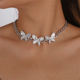 Collares de diamantes de imitación de mariposa de moda de plata