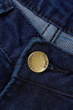 Темно-синие модные повседневные однотонные рваные лоскутные джинсы с высокой талией и узкими джинсовыми цепочками