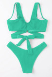 Mint green Sexy Solid Bandage Patchwork Swimwears