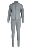 Grey Sexy Sportswear Patchwork Zipper Collar Long Sleeve Two Pieces (With Mask)