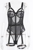 Black Sexy Solid Patchwork See-through Lingerie