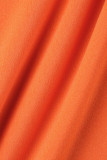 Vestido sin mangas con cuello en O de patchwork sólido casual de moda rojo mandarina