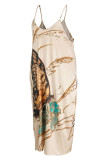Абрикосовое сексуальное повседневное платье больших размеров с принтом бабочки и открытой спиной, длинное платье на тонких бретелях