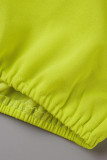 Fluoreszierendes Gelb Lässige Freizeit Solide Patchwork Volant V-Ausschnitt Kurzarm Zweiteiler