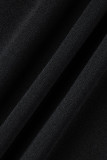 Robes de grande taille noires décontractées en patchwork à col rond A Line (sans ceinture)