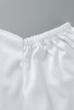Tops de colarinho oblíquo assimétrico branco moda casual patchwork sólido