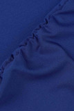 Kleurrijke blauwe sexy effen patchwork spaghetti band een stap rok plus size jurken