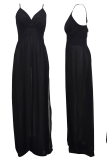 Vestidos de saia de espaguete com alça de espaguete preta fashion sólida com abertura alta