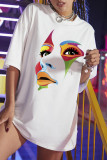 T-shirts à la mode décontractés à imprimé patchwork à col rond blanc