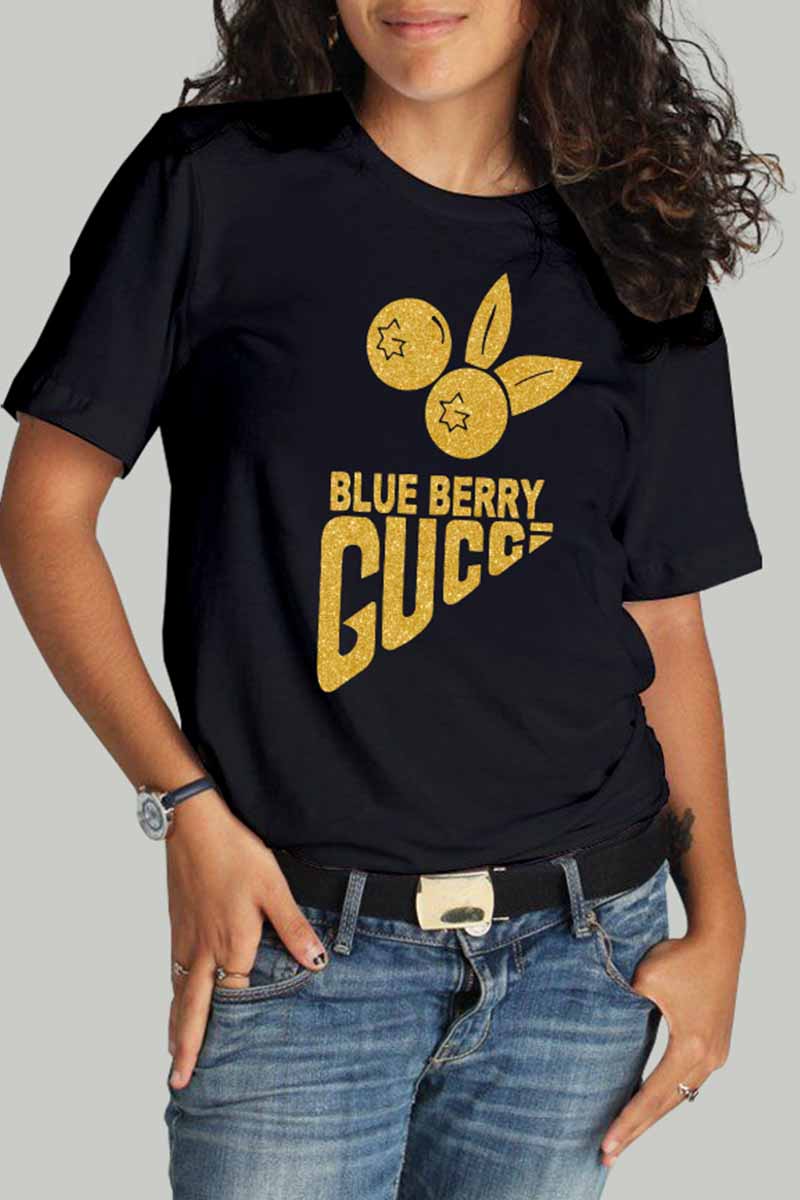 

Black Fashion Casual Print Letter O Neck T-Shirts