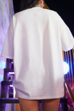 Camisetas con cuello en O básico de patchwork con estampado casual de moda blanco