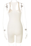Белая повседневная спортивная одежда Однотонные узкие комбинезоны с U-образным вырезом в стиле пэчворк