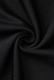 Vestidos de retalhos pretos casuais sólidos decote a linha plus size (sem cinto)