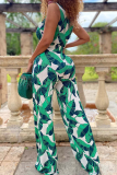 Macacão verde moda estampa patchwork decote em v com corte de bota