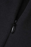 Schwarz Casual Solid Patchwork O-Ausschnitt A-Linie Kleider in Übergröße (ohne Gürtel)