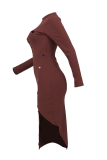 Vestidos de falda de lápiz de cuello alto con abertura de estampado casual marrón