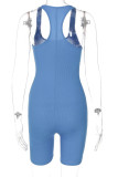 Синяя повседневная спортивная одежда Однотонные узкие комбинезоны с U-образным вырезом в стиле пэчворк