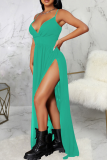 Cyan Fashion Solide Haute Ouverture Mesh Spaghetti Strap Taille Jupe Robes