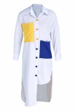 Белая мода для взрослых Ma'am Street Рубашка с длинными рукавами и отложным воротником Асимметричные однотонные платья до щиколотки в стиле пэчворк