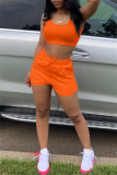 Abbigliamento sportivo casual alla moda arancione tinta unita con scollo a U senza maniche in due pezzi