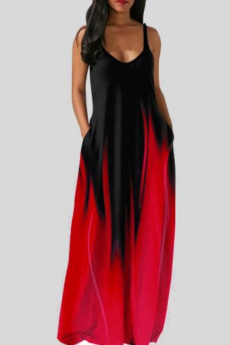 Красное повседневное платье с бретельками в стиле пэчворк с принтом Платья Платья