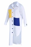 Blanco moda adulto Ma'am Street camisa mangas largas Turndown Collar asimétrico tobillo-longitud Patchwork vestidos sólidos