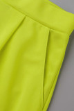 Fluorescerande gul Casual Solid Patchwork Volang V-hals Kort ärm Två delar