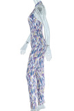 Узкие комбинезоны с цветным принтом в стиле пэчворк с открытой спиной и лямкой на шее