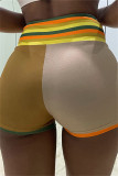 Pantalones cortos de cintura alta ajustados de patchwork a rayas casuales de color