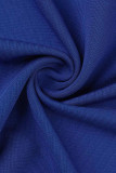 カラフルなブルーのセクシーなソリッドパッチワークスパゲッティストラップワンステップスカートプラスサイズのドレス