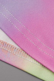 Due pezzi manica corta o collo patchwork stampa casual rosa giallo