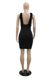 Черное модное сексуальное лоскутное платье с вырезом на спине и V-образным вырезом
