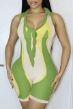 Barboteuse skinny à col rabattu et imprimé sexy vert encre