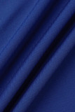 Färgglada blå sexiga solida lapptäcken Spaghetti Strap One Step Kjol Plus Size Klänningar