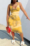 レッドファッションセクシープリントベーシックUネックベストドレス