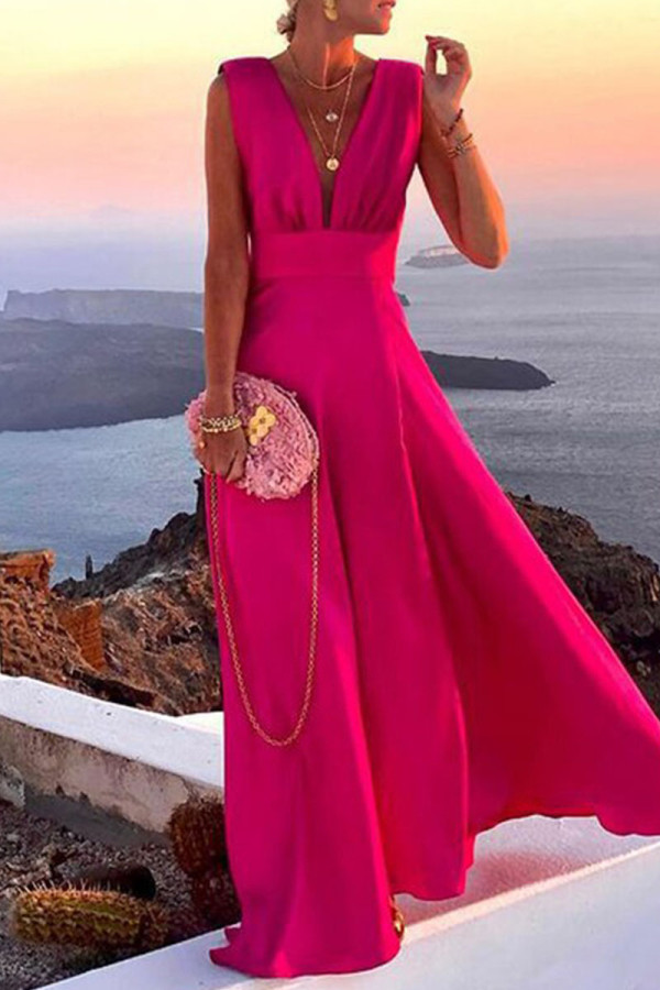 Rose Red Fashion Print Patchwork V-Ausschnitt gerade Kleider