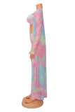 Conjunto de maiô básico cor de arco-íris moda sexy com estampa de três peças