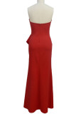 Rotes reizvolles festes Patchwork-asymmetrisches trägerloses Abendkleid-Kleider