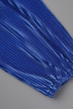 Colarinho azul casual patchwork sólido fivela turndown manga longa duas peças