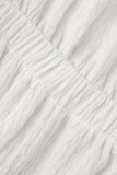 Macacão reto branco casual patchwork sólido com gola oblíqua