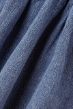 Ковбойские синие повседневные сладкие однотонные повязки в стиле пэчворк с воланами на бретельках без рукавов свободные джинсовые платья