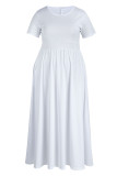 Vestidos Casuais Brancos Retalhos Sólidos O Decote A Linha Plus Size (Sem Cinto)