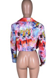 Colour Fashion Casual Print Patchwork Turn-back Collar Outerwear