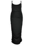 Saia de espaguete preta sexy de patchwork sólido com alça de um degrau vestidos tamanho grande