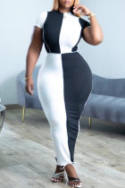 Черно-белые модные повседневные лоскутные контрастные топы с круглым вырезом и короткими рукавами, юбка, комплект из двух предметов