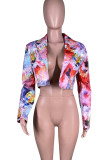 Colour Fashion Casual Print Patchwork Turn-back Collar Outerwear
