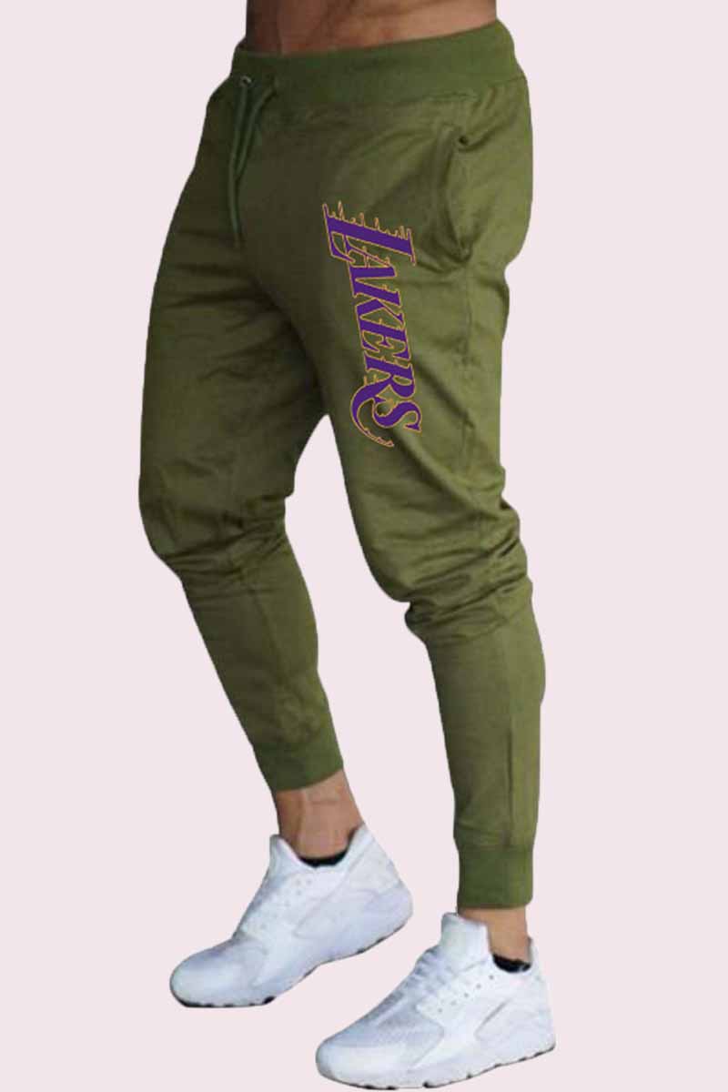 

Army Green Fashion Sportswear Print Letter Mid Waist Pencil Pants