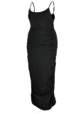 Saia de espaguete preta sexy de patchwork sólido com alça de um degrau vestidos tamanho grande