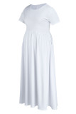 ホワイトカジュアルソリッドパッチワークOネックAラインプラスサイズのドレス（ベルトなし）
